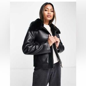 River Island faux leather boxy shearling jacket